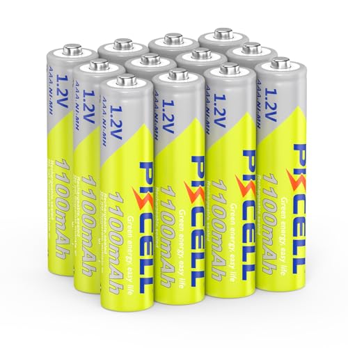 PKCELL Batería AAA recargable, 12 pilas AAA de 1,2 V, NiMH, alta capacidad, 1100 mAh, batería triple AAA, baja autodescarga AAA para cámara, lámpara solar, mandos a distancia