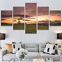 SIGNWIN 5 Panel Canvas Wall Art Sunset in The Mountains for Home Decorations Ready to Hang - 60