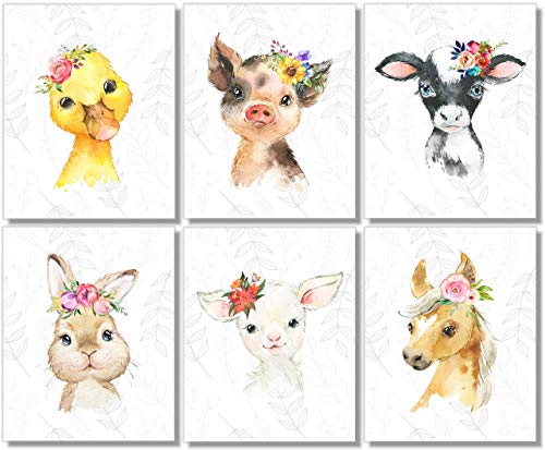Image of Baby Farm Animals Wall Art Prints - Nursery Decor - Set of 6-8x10 - Unframed - Watercolor