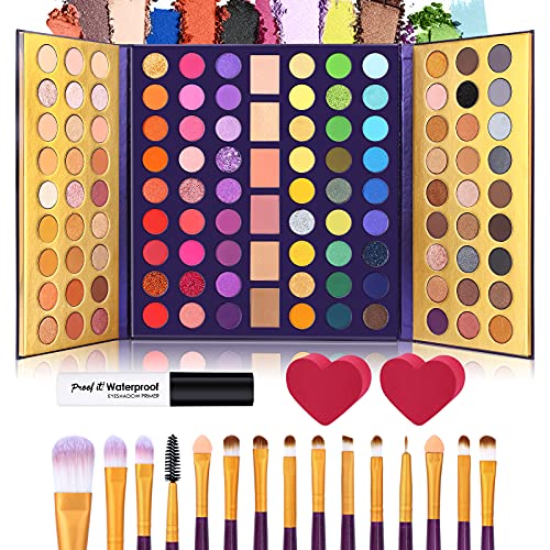 UCANBEÂ 5pcsÂ EyeshadowÂ MakeupÂ SetÂ -114Â Shades MIRRORÂ EyeÂ ShadowÂ Palette,Â 15Â Soft BrushesÂ Set,Â 1Â EyeÂ PrimerÂ Base,Â 2Â MakeÂ upÂ BlendingÂ Sponges,Â AllÂ InÂ OneÂ GiftÂ Kit