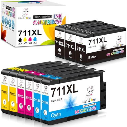 Image of Miss Deer 711XL Ink Cartridges, Compatible Replacement Ink for 711 711XL Combo Pack Work for Designjet T120 T520 24-in T520 36-in Printers,9-Pack(3BK /2C /2M /2Y)