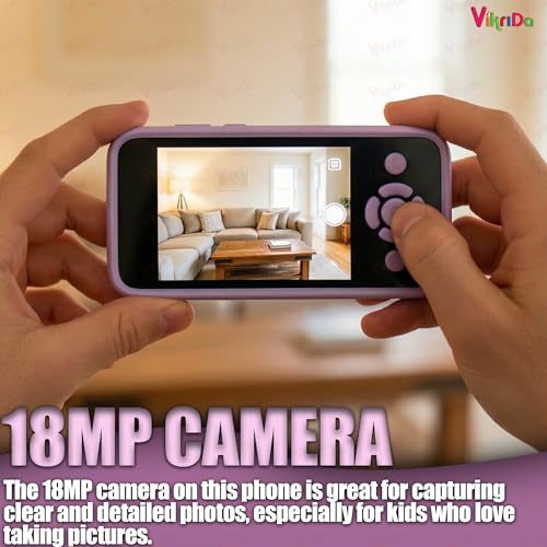 Image of VikriDA Plastic Kids Smartphone Toy with MP3 Music Player Bumper Back Case Dual Camera for Selfies in-Built Games 2.4 inch Screen 8MP Camera Toys for Boys & Girls (Purple)