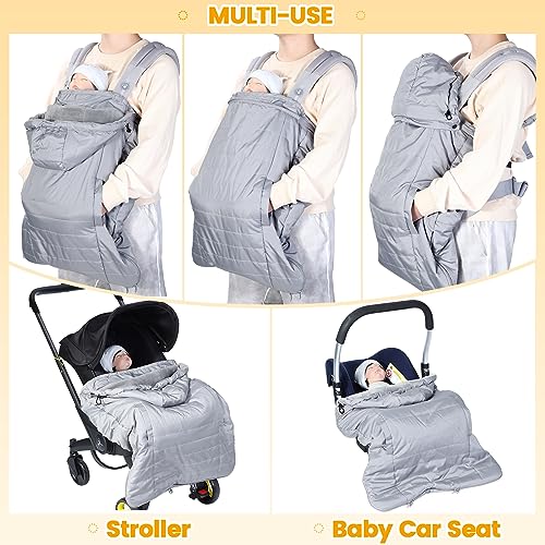 Image of Orzbow Winter Baby Carrier Cover with Detachable Hood, Waterproof & Windproof, Universal for Baby Carriers and Baby Waist Stool, Baby Bunting Bag for Car Seats and Strollers with Storage Bag, Gray