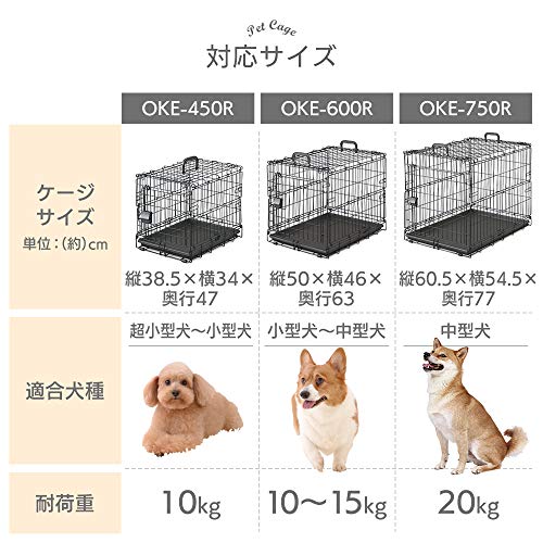 アイリスオーヤマ(IRIS OHYAMA) 犬 猫 ケージ 折りたたみ アイアンブラック 中型犬用 幅54.5×奥行77×高さ60.5cm OKE-750R の商品画像 2