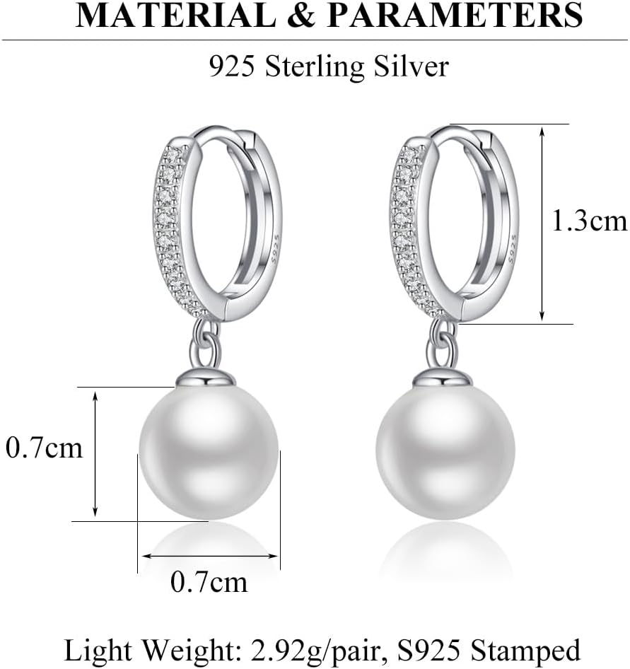 SLUYNZ Solid 925 Sterling Silver Pearls Hoop Earrings for Women Teens Wedding Pearls Earrings Hoop Earrings Huggie - Image 6