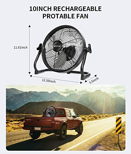 Beestar Battery Operated Fan, 10 Inch Rechargeable Fan Portable,High Velocity Fan With Metal Blade Run Up To 10 Hours,5200 Mah Battery Powered Fan For Garage, Backyard, Camping, Travel #TOP5