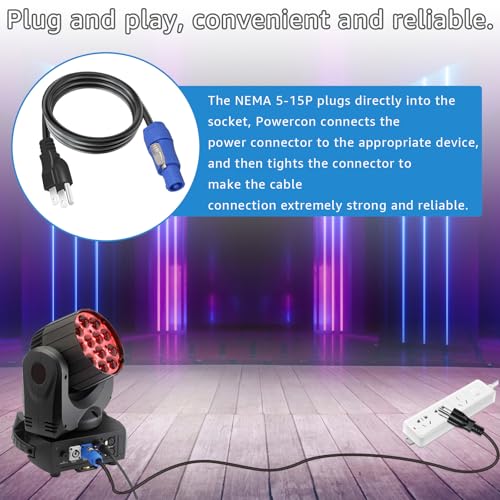 Image of 3-Prong NEMA 5-15P to PowerCON Cable 20A 3 Pin PowerCon Input Connector to NEMA 5-15P Connector Cord 16AWG for Outdoor Stage Light LED Screen-1.2M /3.9FT