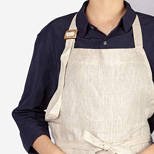 Atlinia 100% Linen Apron For Women Men Bib Apron With 2 Pockets Japanese Pinafore Adjustable Apron Natural #TOP3