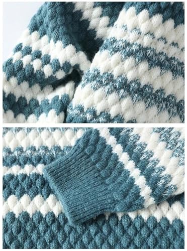 Men's Winter Warm Knitted Sweater Irregular Stripe Pullover Loose and Warm Fall Pullover Sweater Tops3