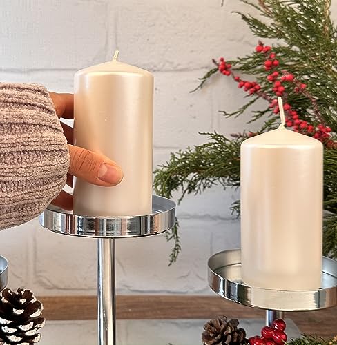 6 candele a colonna, metalliche, colore perla, 12