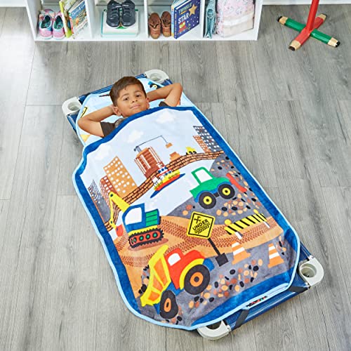Image of EVERYDAY KIDS Cute Preschooler and Toddler Cot Nap Mat for Home, Daycare, Preschool and Kindergarten; Easy to Roll Sleeping Mat with Elastic Straps, Pillow and Blanket