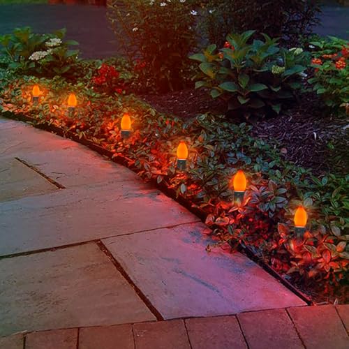 Image of GOOTHY C7 LED Outdoor Halloween Lights 25Ft Orange Halloween Decoration String Lights with 27 Shatterproof Orange LED Bulbs, Hanging Outdoor Patio Lights for Christmas Party Patio Wedding Holiday
