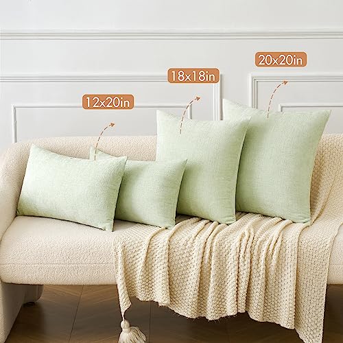 Image of MIULEE Pack of 2 Spring Light Green Couch Throw Pillow Covers 12x20 Inch Soft Chenille Lumbar Pillow Covers for Sofa Living Room Solid Dyed Cases