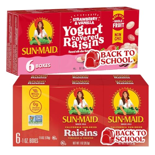 Sun-Maid Raisin Snack Pack – Strawberry Vanilla Yogurt & Classic California Sun-Dried Raisins – (6 Pack) 1 oz Boxes – Naturally Sweet & Fun Snacks for All Ages image 2
