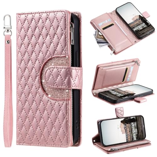 Tivenfezk Nadoli Paillettes Coque pour Xiaomi Redmi 10C Portefeuille Housse Étui en Cuir Flip Cover Sac à Fermeture éclair Porte-Monnaie Cover Téléphone Carte Crédit Pochette