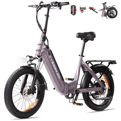 Cyseekin C20 E Bike Klapprad, 20x3.0 Fatbike mit Hydraulische Bremsen, 48V 15.6Ah Akku bis 120km, 250W Motor 25km/h Ebike, LCD Farbdisplay Shimano 7-Gang Elektrofahrrad für Damen Herren (Violett)