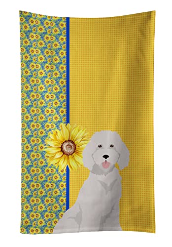 Caroline's Treasures WDK5462KTWL Summer Sunflowers Standard White Poodle Kitchen Towel Dish Cloths Guest Hand Towel Decorative Bathroom Towel for Face,Tea, Dishcloth, Kitchen and Bath