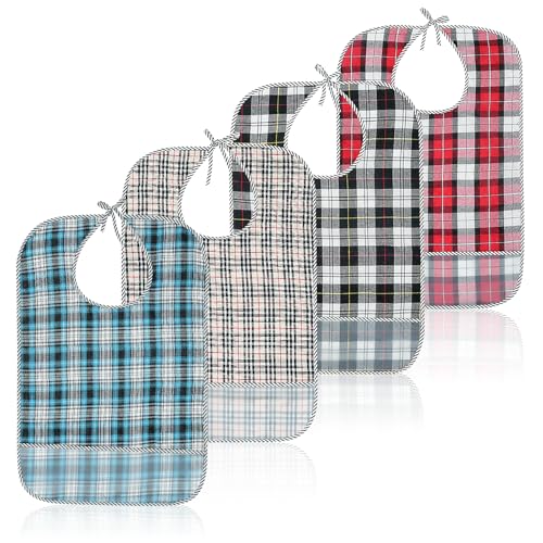 BORDEAG 4 Piezas Babero Adulto, Babero Adulto Impermeable, Baberos para Adultos con Atrapa Migas, Baberos Adultos Protector de Ropa para Personas Hombres Mujeres Mayores y Discapacitadas