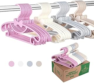 ilauke Plastic Nursery Hangers, 48 Pack Nonslip Baby Coat Hangers, Space Saving Tubular Hangers with 3pcs Plastic Hanger Straps, More Storage for Kids Clothes Dresses
