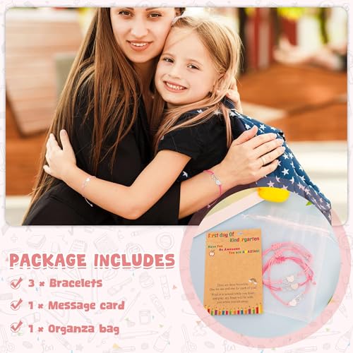 Image of Back to School Supplies, First Day of Kindergarten Bracelet, Back to School Bracelet Mommy and Me, Prek Matching Wish Bracelets Set, Adjustable Bracelet for Boys Girls Gifts Stuff Bulk