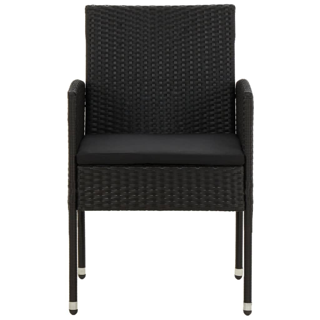 Juego de comedor de jardín con marco de acero y tablero de madera de acacia, juego de comedor para exteriores de ratán sintético con sillas ergonómicas de jardín en color negro