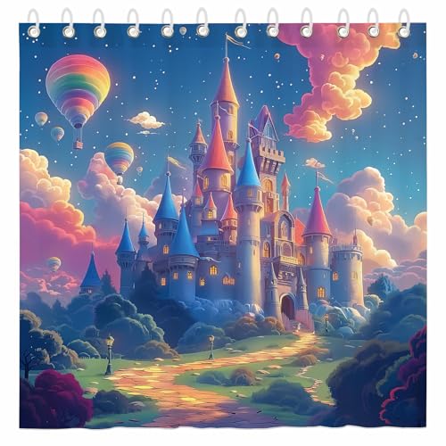 Princess Castle Shower Curtain for Bathroom Fairy Tale World Cartoon Magic Manor Printed waterproof fabric shower curtain for bathroom home decoration Shower Curtain Set for Bathroom 70 x 70 Inch