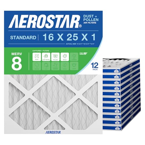 Aerostar 16x25x1 MERV 8 Pleated Air Filter, Dust...
