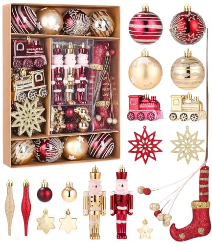SOBEAU 50 Stück Weihnachtskugeln Rot Gold,Christbaumkugeln Kunststoff...