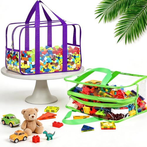 Image of 6 Color XXL Toy Storage Bags 16.5x11.8x6.8In with Labels, Large Capacity Reusable Clear PVC Storage Bags, Travel Waterproof Organizer Bags with Double Zipper