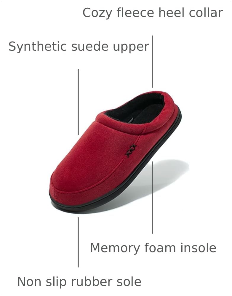 Image of NewDenBer Men's Warm Memory Foam Suede Plush Fleece Lined Slip on Indoor Outdoor Clog House Slippers