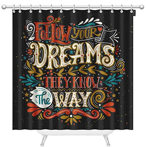 oFloral Follow Your Dreams Rideaux de douche pour salle de bain They Know The Way avec citation inspirante en polyester imperméable avec crochets 183 x 183 cm Cover