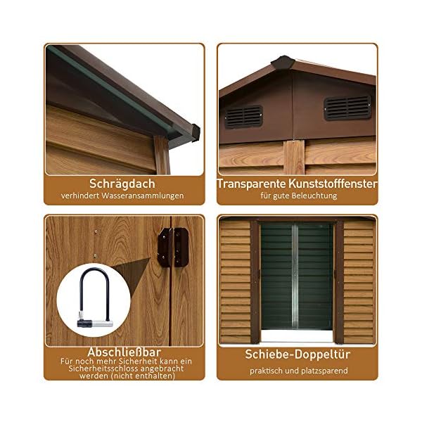 Outsunny Geräteschuppen Geräteschrank Schuppen Gerätehaus Gartenhaus Holzmaserungsimitat+Kaffee L152 x B235,7 x H208,7… – Bild 6