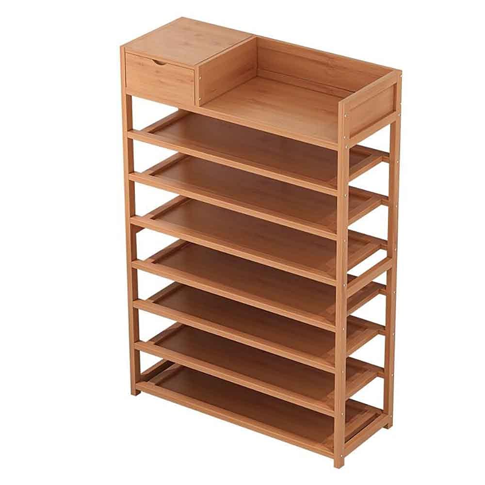 RACKS Shoe Storage Box Shelf 8 Tier Unit Cabinet Organiser for Entryway 28 Pair Boots/Footwear Book Flowerpots Bamboo shoe Wooden Freestanding 125 x 25 x 90cm (Natural) - Shoe cabinet assembly