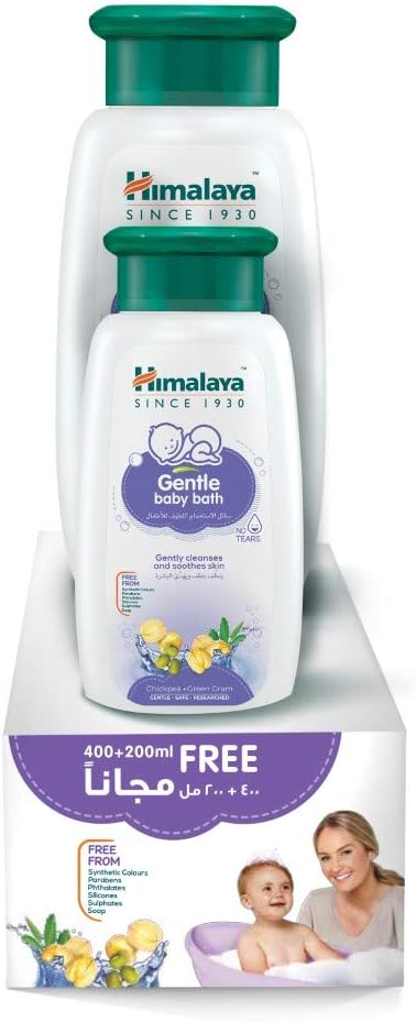 Himalaya Gentle Baby Bath Tear-Free | pH 5.5 | 95% Natural Origin Ingredients | with Chickpea & Fenugreek | Free from Sulphates, Parabens, Alcohol & Synthetic Colours | Safe for Newborns 400+200ml