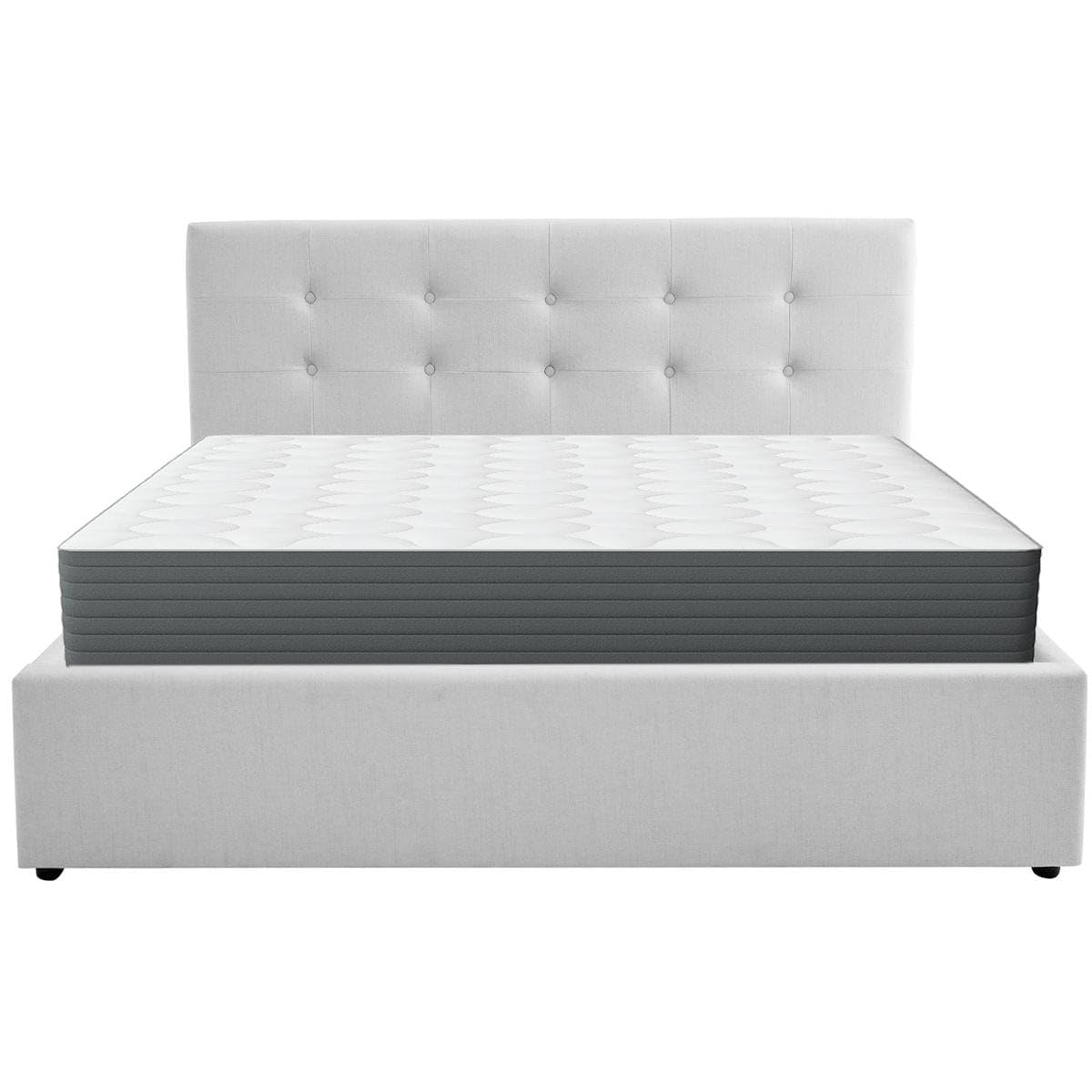 HOMIFAB Ensemble Lit Coffre Adulte 140x190cm avec tête de lit en Tissu Gris - Tina + Matelas mémoire de Forme - Memo HR