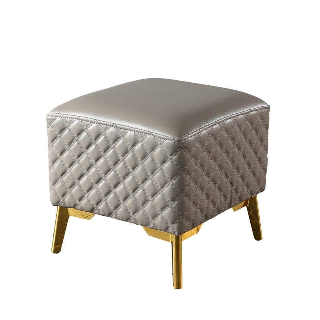Repose-Pieds Ottoman en cuir gris et pieds dorés pour salon chic