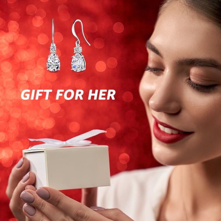 2.0ct Moissanite Stud Earrings, 925 Sterling Silver Teardrop Dangle Drop Earrings for Women Hypoallergenic, Women's Jewelry Gift - Image 6