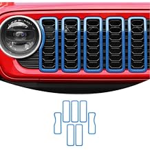 Linskip for 2024-2025 Jeep Wrangler JL 4XE & Gladiator JT Grille Inserts, Meshless Grille Bezel Covers for Jeep Wrangler Sport Rubicon Sahara Willys Mojave Rubicon,Exterior AccessoriesLight Blue