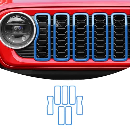 Image of Linskip for 2024-2025 Jeep Wrangler JL 4XE & Gladiator JT Grille Inserts, Meshless Grille Bezel Covers for Jeep Wrangler Sport Rubicon Sahara Willys Mojave Rubicon,Exterior Accessories(Light Blue)