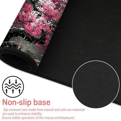 Image of Nuxovilar Professional Large Mouse Pad & Computer Game Mouse Mat (35.4x15.7IN, Japanese Cherry Blossom & Moon Art) (90 * 40cm Japanese Cherry Blossom)
