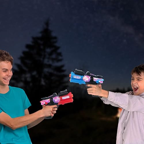 Miniatura 5 de ArtCreativity Pistolas de juguete iluminadas para niños, juego de 2, lanzadores espaciales rojos y azules con LED intermitentes y efectos de sonido,