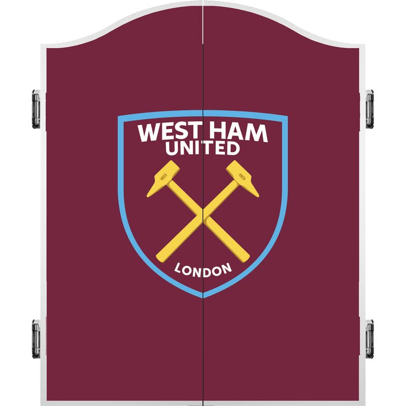 FOCO Officially Licensed United Football Club Hammers FC Darts and Dartboard Cabinet, Crest, Claret and Blue (CAB122)