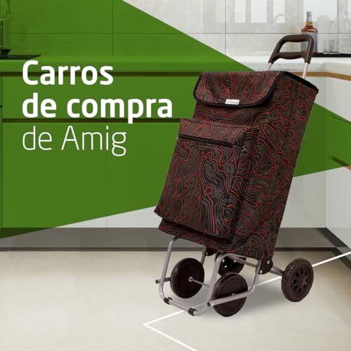 Amig - Carro de la Compra de 4 Ruedas - Bolsillo Exterior para Congelados - Carga Máxima 15kg - Capacidad de 48 litros - 22x40x106 cm - Negro - imagen 2