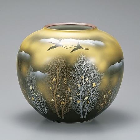 九谷焼金雲木立10号花瓶