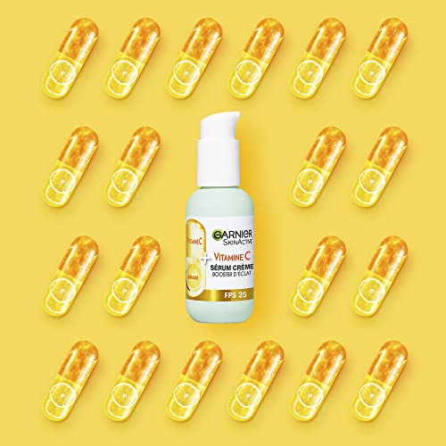 GARNIER Skin Active - Sérum Crème Booster D'Éclat 2-En-1 - Hydratation 72h & Éclat - FPS 25 - Vitamine C & Agrumes - Vegan & Cruelty Free - Peaux Ternes En Manque D'Éclat - 50 ml (Lot de 2)