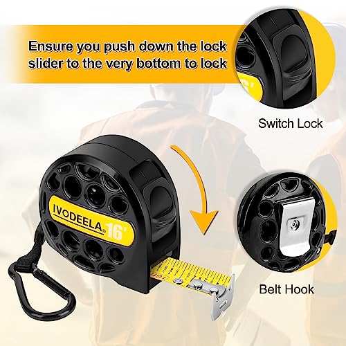 Retractable Tape Measure,Stainless Steel Blade Measuring Tape,1-Inch Wide Blade Tape Measurer,Easy Read Ft/Inch/Fractions/Metric Scales,Self-Locking,Hollow Design,Anti-Sand,Anti-Rust #TOP5