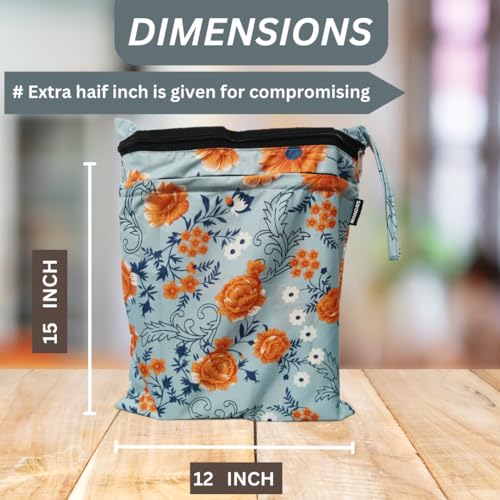 Image of Waterproof Wet Bag, Washable, Reusable for Travel, Beach, Pool, Stroller, Diapers, Dirty Gym Clothes, Wet Swimsuits,Toiletries with Extra Pocket Zipper(Pack of 2) (Pack of, Grey Flower)
