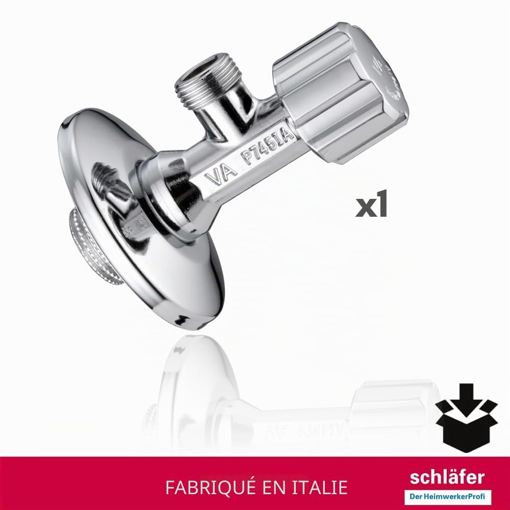 Schläfer 3437208 - Robinet d'angle universel 1/2, Robinet d'angle sous évier pour lavabo, bidet, robinet sous évier, robinet pour réservoir de toilette 1/2x3/8, robinet d'arrêt. Chrome