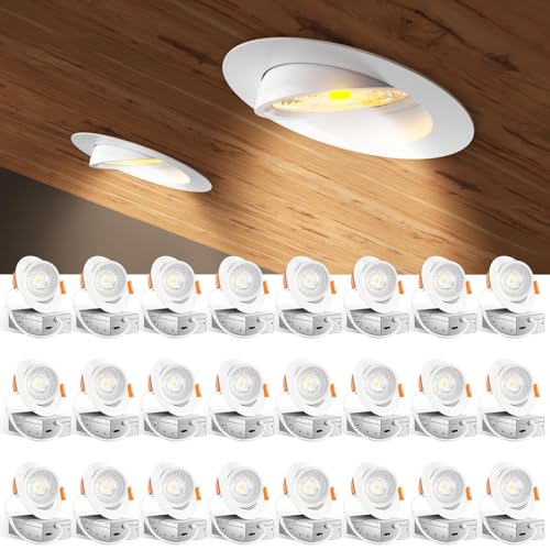 Amico 24 Pack 4 Inch 5CCT Gimbal LED Recessed Lighting 360&90 Adjustable Eyeball Directional Downlight Dimmable 2700K/3000K/3500K/4000K/5000K Selectable CRI90+ 9W 700LM ETL&FCC