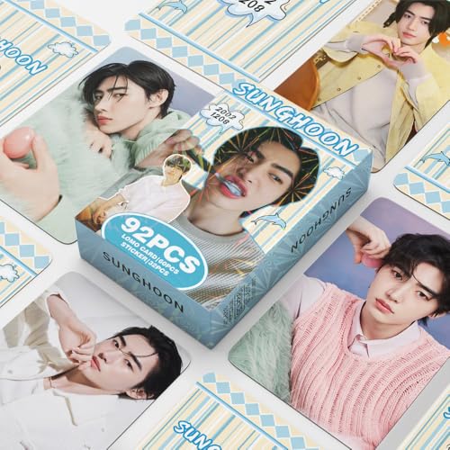 92 PCS Photocards 60 PCS Lomo Cards Set 32 PCS Stickers Postcard Gift Merchandise for Boys and Girls (SUNGHOON)